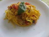 Tagliatelle allo zafferano, pollo guanciale