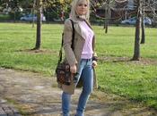 Trench coat, slippers skinny jeans