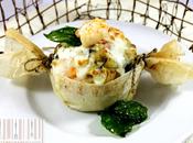 Risotto cartoccio scampi melanzane mozzarella