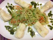 Nasello spaghetti verdure salsa basilico