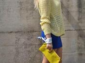 Outfit: yellow sweater blue skirt