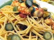 Spaghetti gamberoni, datterino, zucchinette fiori zucca