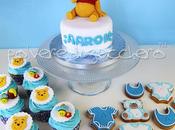 Baby shower tema Winnie Pooh bimbo: torta, biscotti cupcakes pasta zucchero