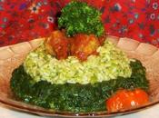 Riso broccoli polpettine sugo pomodoro