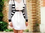 Outfit white dress+striped cardigan