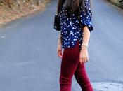 Star Print burgundy skinny