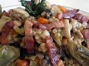 Farro mantecato carciofi, bocconcini coniglio bacon croccante